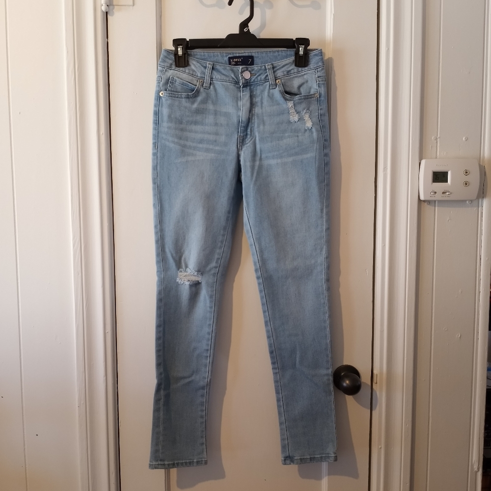 X-Roxx Destroyed Distressed Ripped Skinny Stretch Jeans Junior Women's Size 7